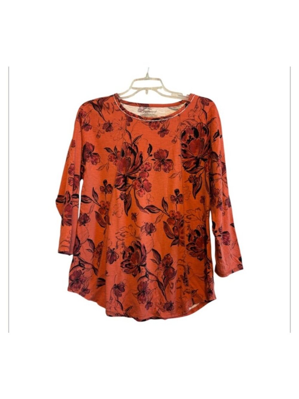 Westbound Orange Print 3/4 Sleeve Knit Top Size Medium